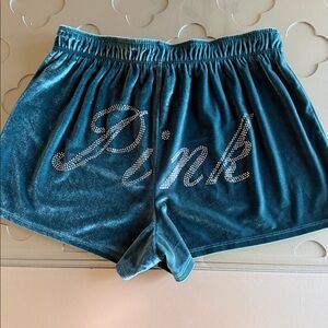 PINK Victoria's Secret Velvet Boxy Pajama Shorts Green Rhinestone Shine Size S